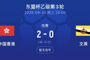 争冠!中国香港2-0文莱,将与柬埔寨争夺东盟杯乙组冠军