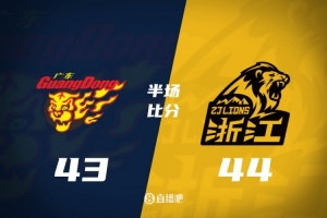 半场战报-广东落后广厦1分 双方各2名外援上双 胡明轩6分2板4助